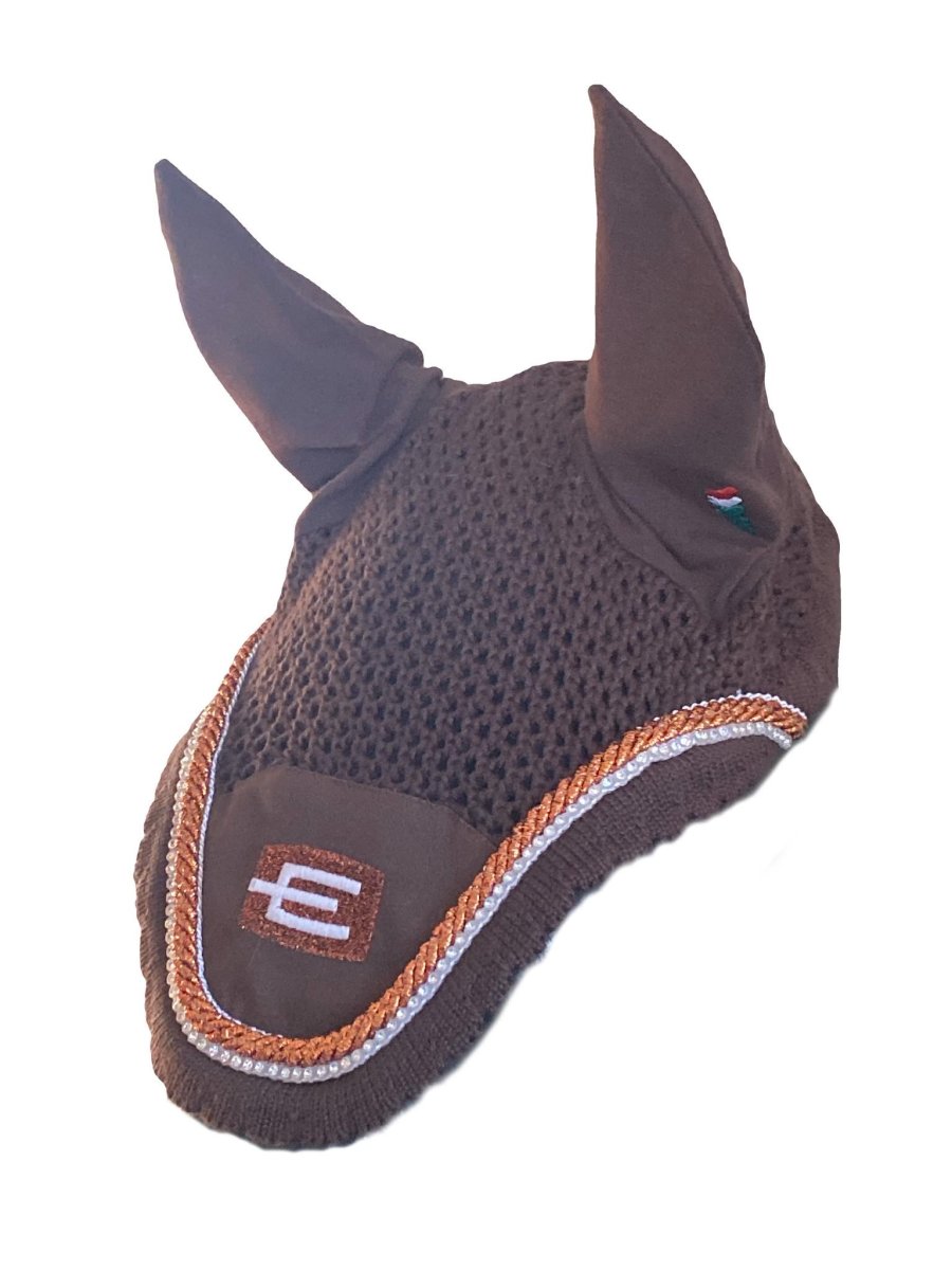 Equiline e-logga tävlingshuva i brun med passpoal i brons/silver/swarovski - Bild 2