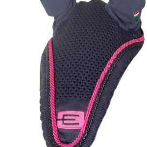 Equiline e-logga tävlingshuva med passpoal i glittersvart/rosa