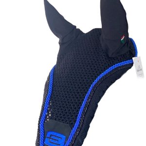 Equiline e-logga tävlingshuva med passpoal i blå/glittersvart