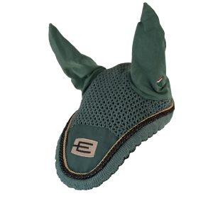 Equiline E-logga Loop tävlingshuva i grönt med svart/beige passpoal