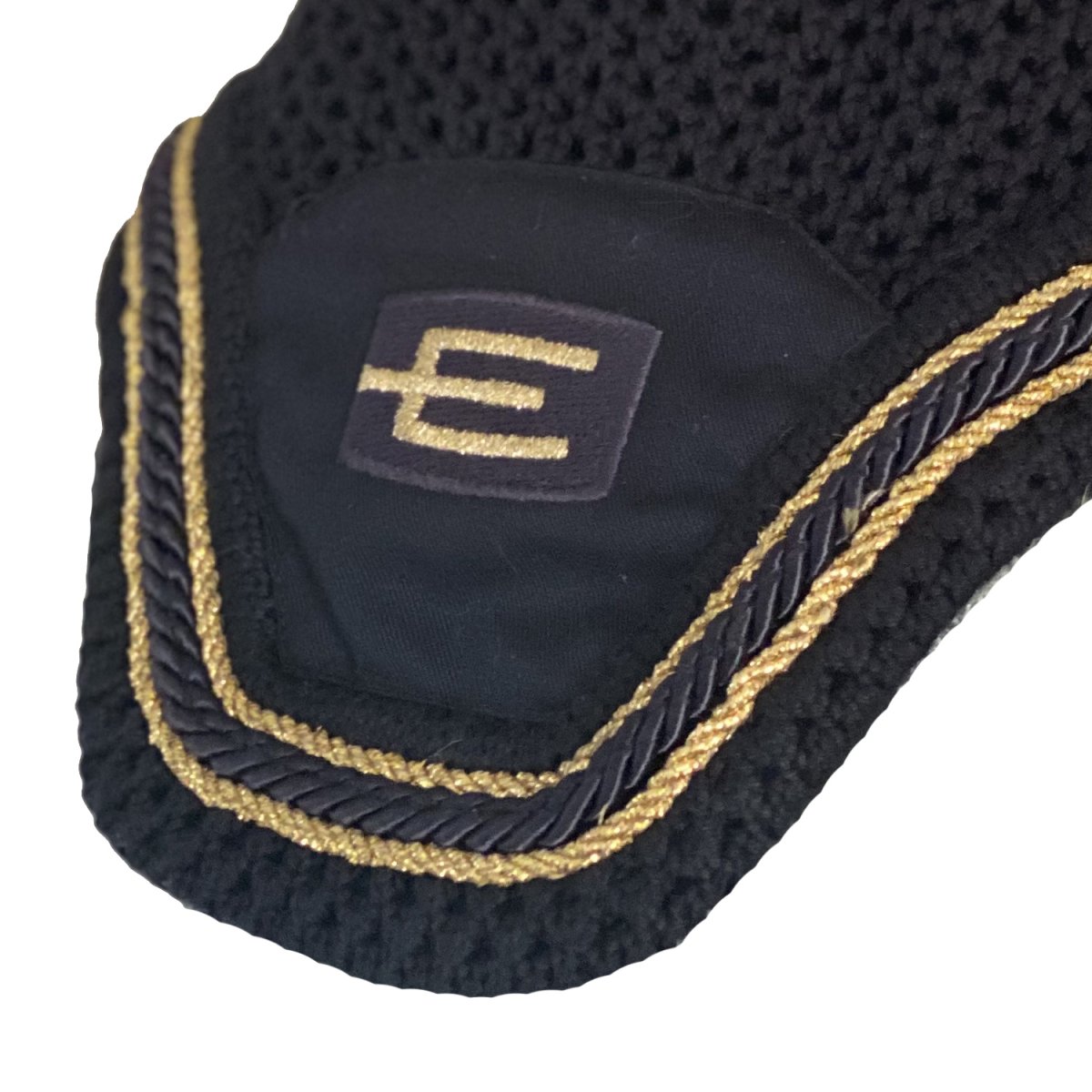 Equiline E-logga Loop tävlingshuva i marin med maringlittrig/guld passpoal - Bild 3